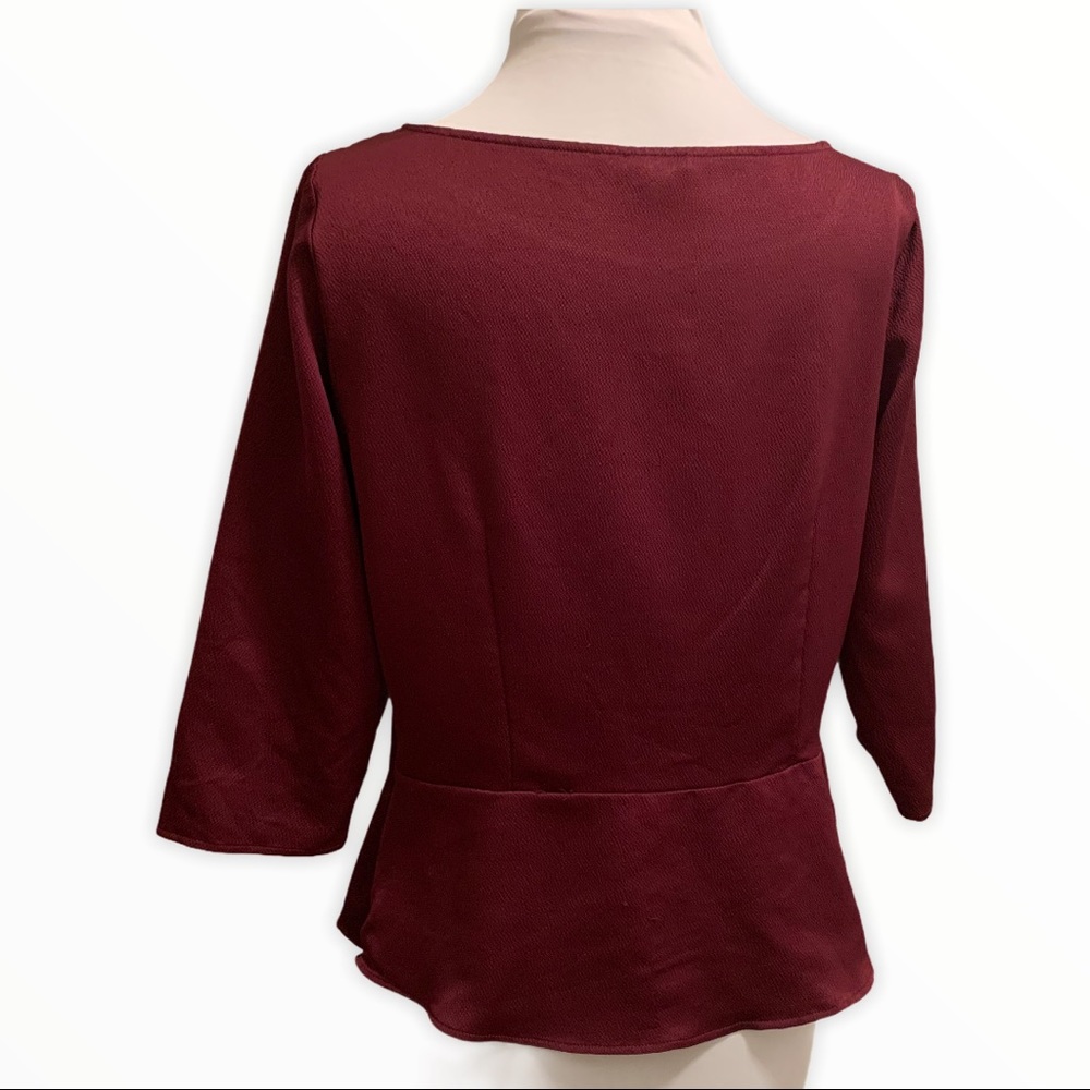 Ann Taylor burgundy peplum top - Picture 3 of 9